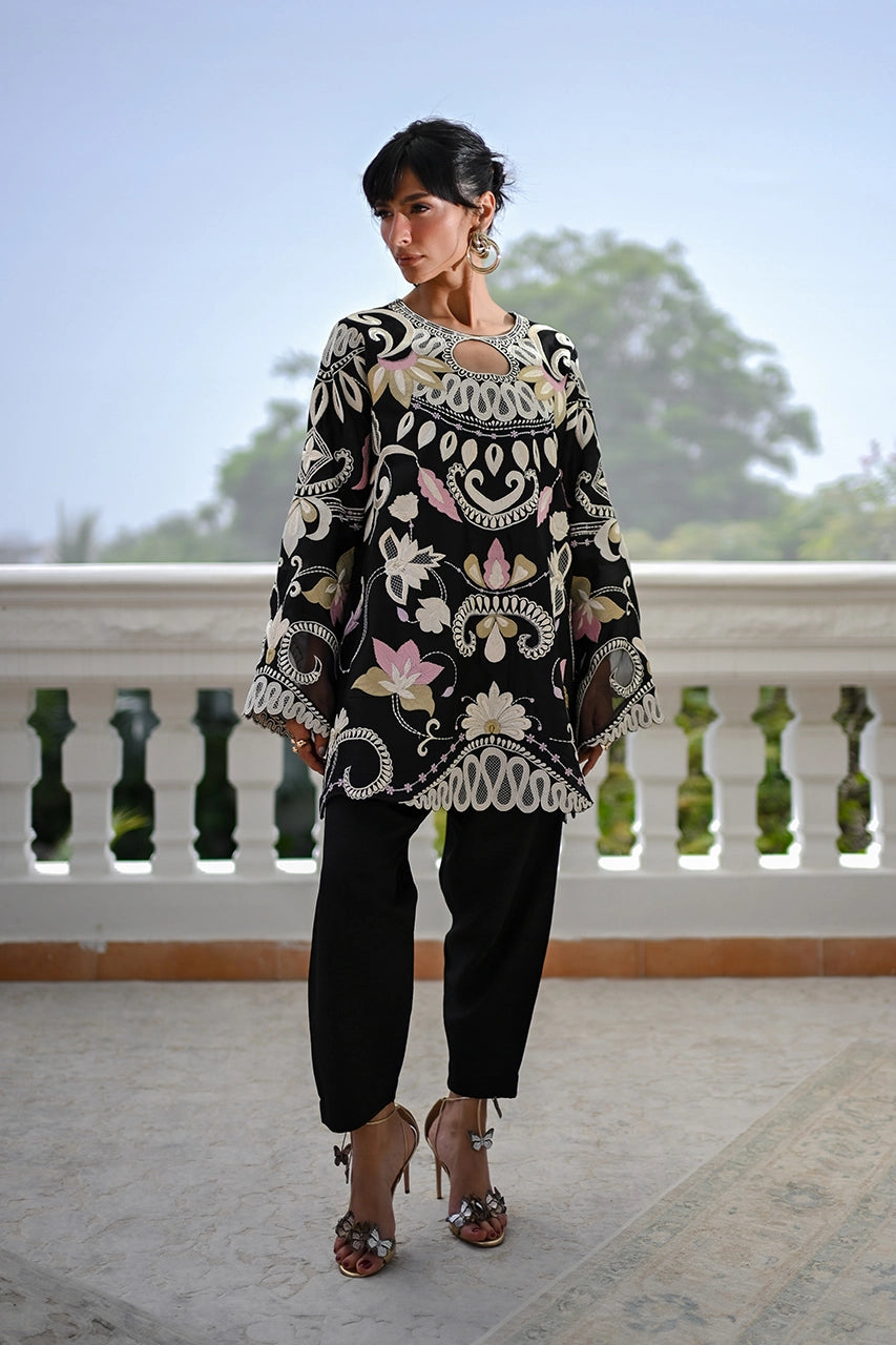 Pink Leaf | Embossed Silk Formal | Nadia Farooqui