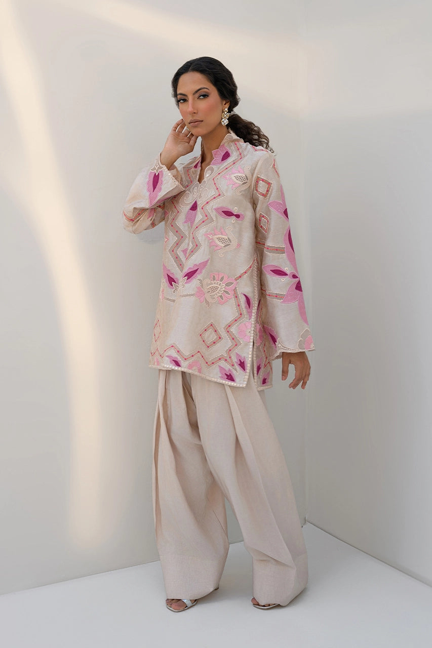 Blush | Embossed Silk Formal Set | Nadia Farooqui